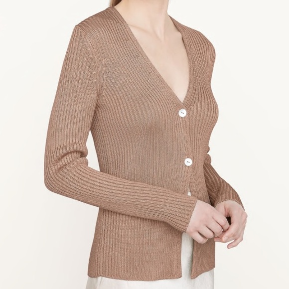 Ribbed Button Cardigan - Chestnut - Picture 3 of 5